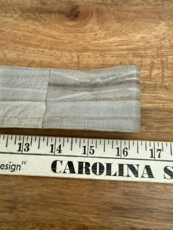 Vintage 1980s Eel Skin Belt Grey Gold Enamel Adjustable Buckle Silver Glam Wide main image 7